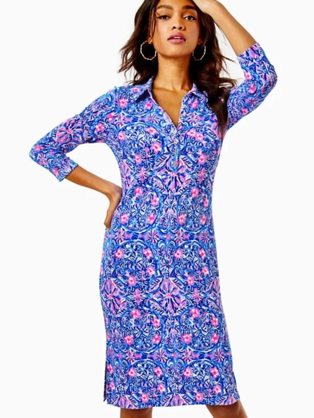 Lilly Pulitzer Reema Polo Dress Blue Peri Takin It Easy XL Medallion Print